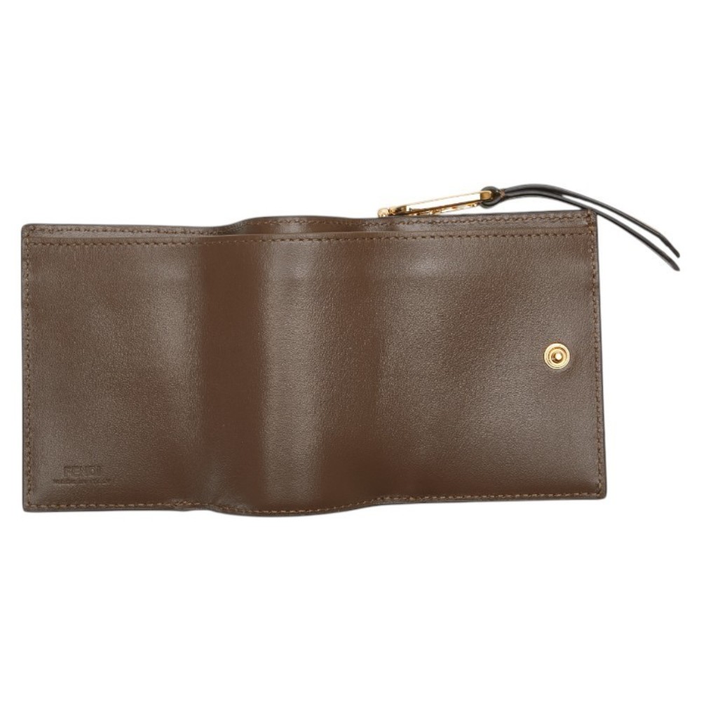Fendi Leather Liberty Brown Beige Wallet Zucchino Orlock Stampa Tri View 4